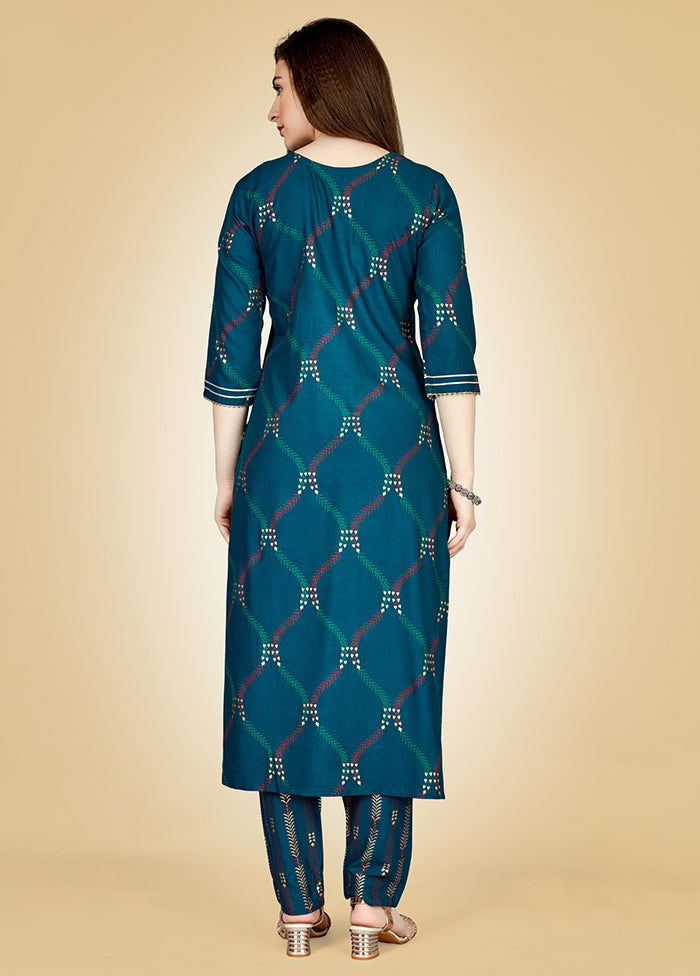 2 Pc Teal Readymade Rayon Kurti Set