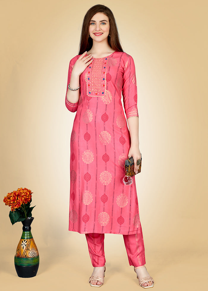 2 Pc Pink Readymade Rayon Kurti Set