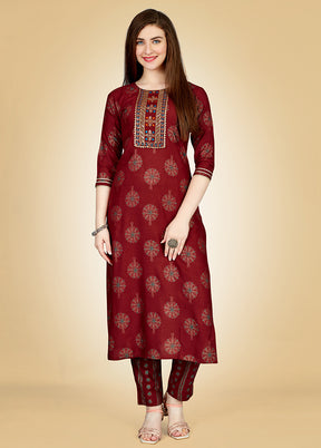 2 Pc Maroon Readymade Rayon Kurti Set