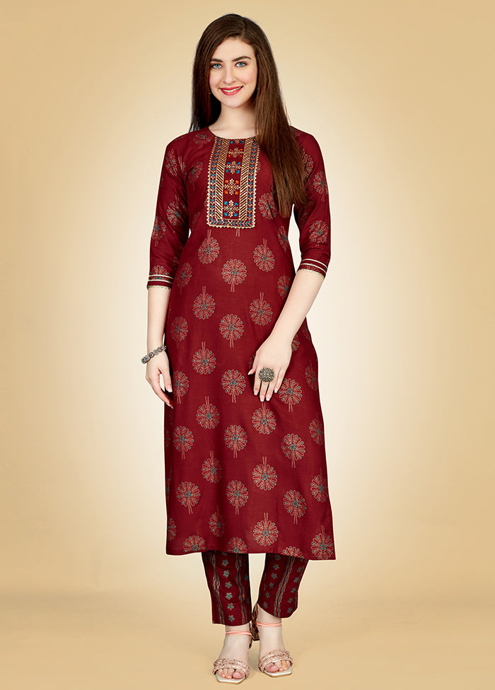 2 Pc Maroon Readymade Rayon Kurti Set