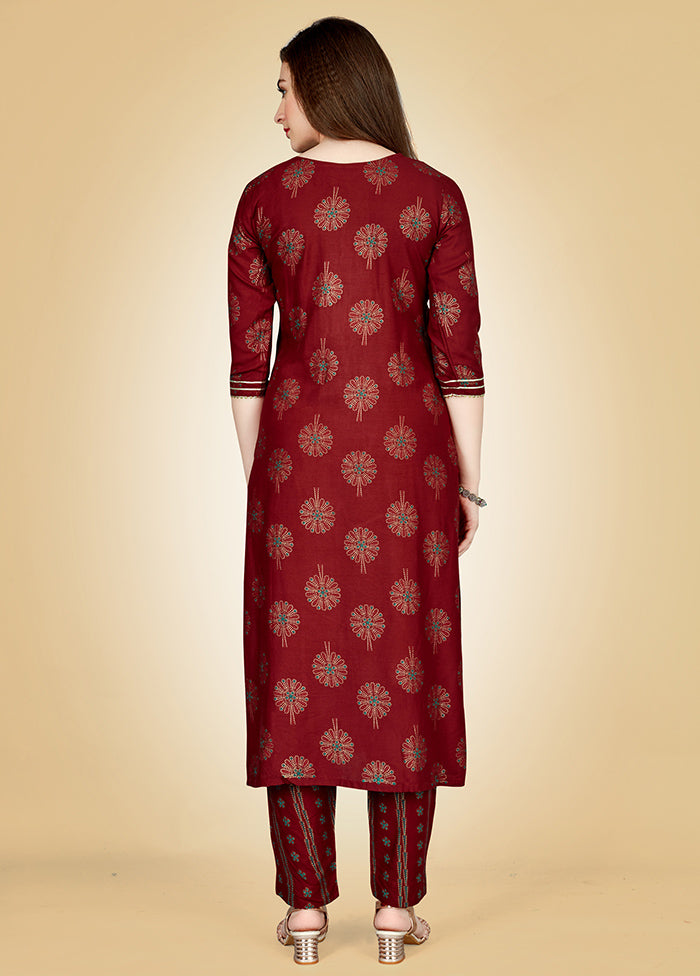 2 Pc Maroon Readymade Rayon Kurti Set