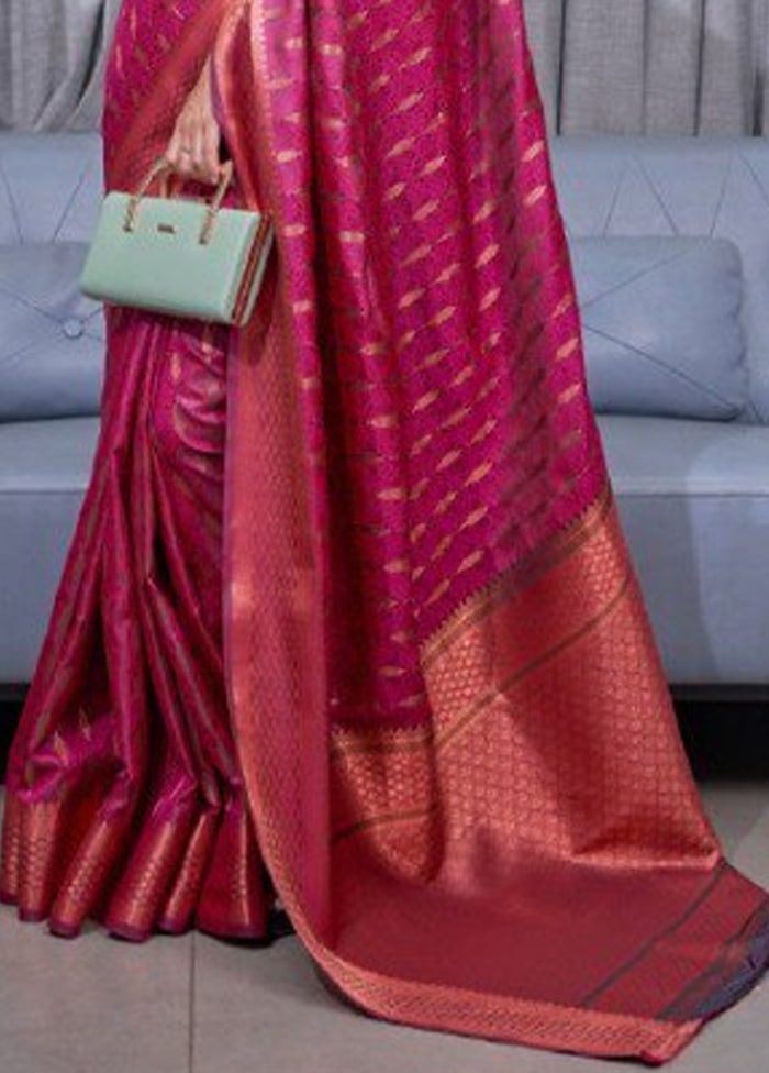 Pink Banarasi Silk Saree With Blouse Piece