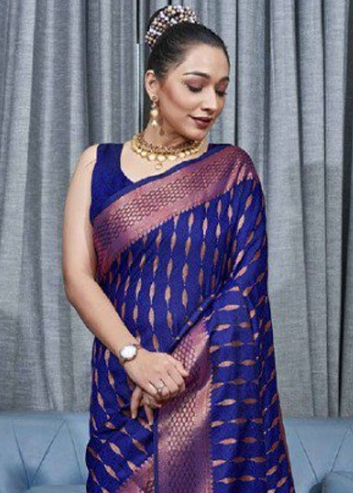 Royal Blue Banarasi Silk Saree With Blouse Piece