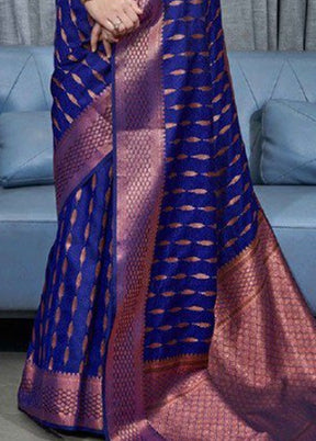 Royal Blue Banarasi Silk Saree With Blouse Piece