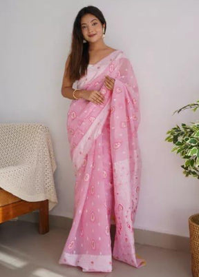 Light Pink Cotton Saree With Blouse Piece