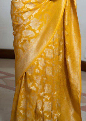 Yellow Spun Silk Saree With Blouse Piece