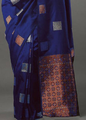 Blue Banarasi Silk Saree With Blouse Piece