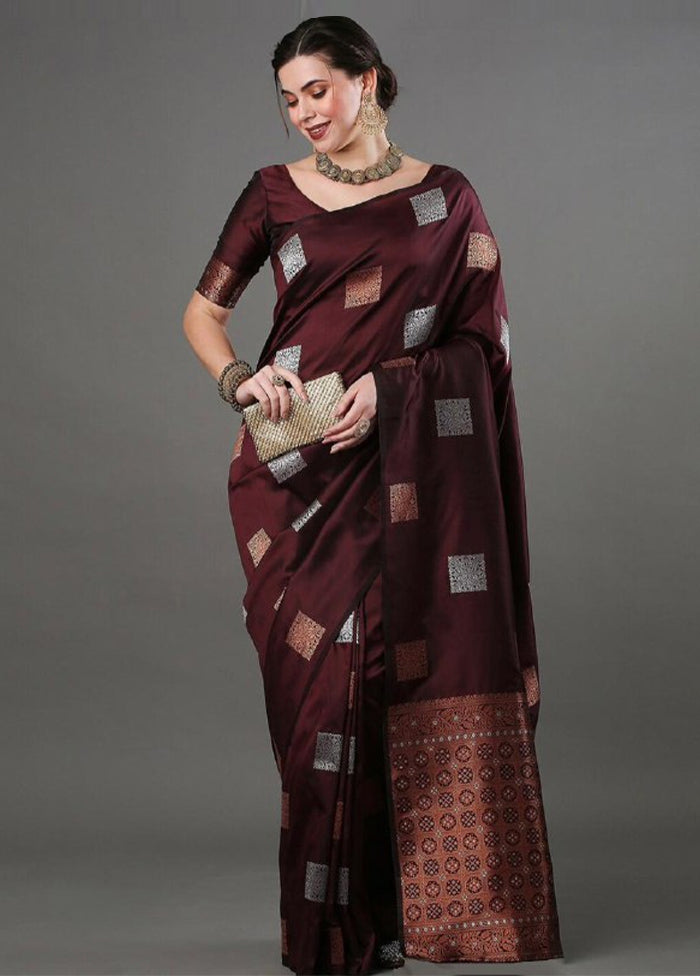 Brown Banarasi Silk Saree With Blouse Piece