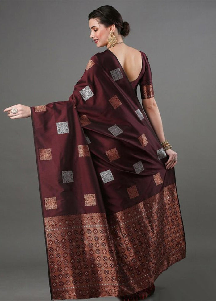 Brown Banarasi Silk Saree With Blouse Piece