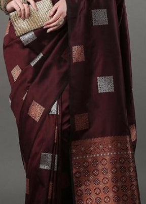 Brown Banarasi Silk Saree With Blouse Piece