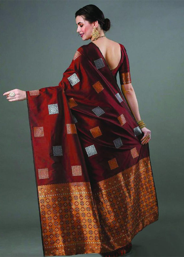 Maroon Banarasi Silk Saree With Blouse Piece