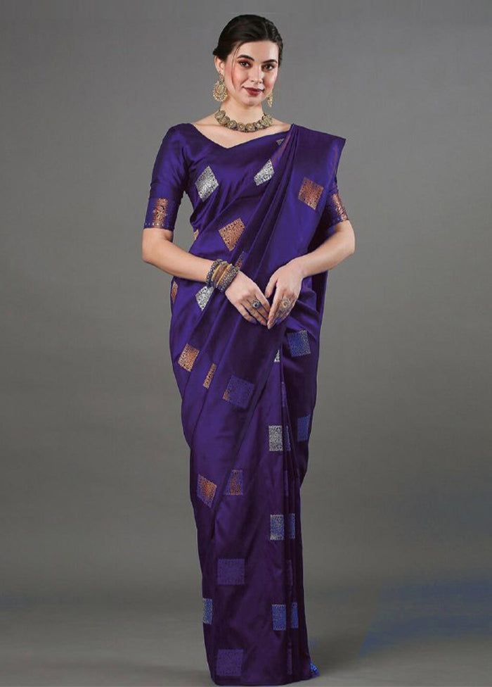 Purple Banarasi Silk Saree With Blouse Piece