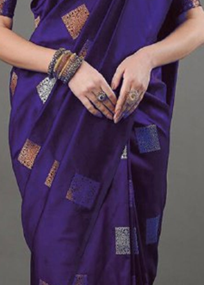 Purple Banarasi Silk Saree With Blouse Piece