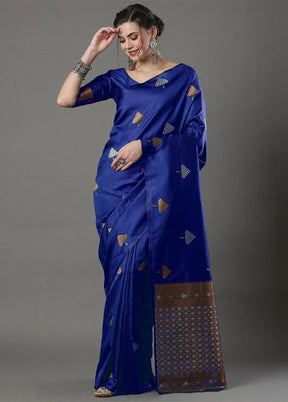 Blue Banarasi Silk Saree With Blouse Piece