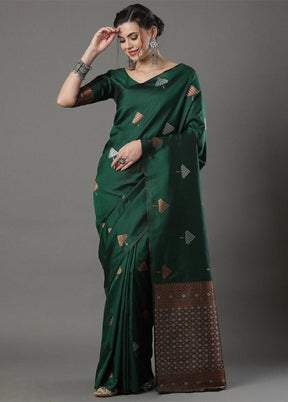 Green Banarasi Silk Saree With Blouse Piece