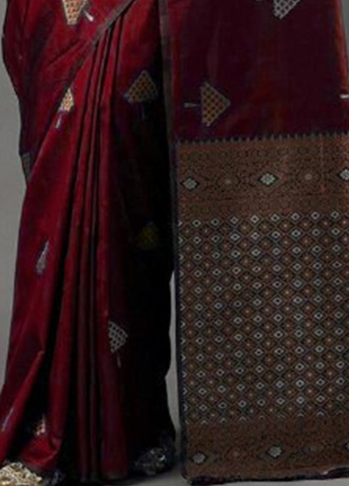 Maroon Banarasi Silk Saree With Blouse Piece