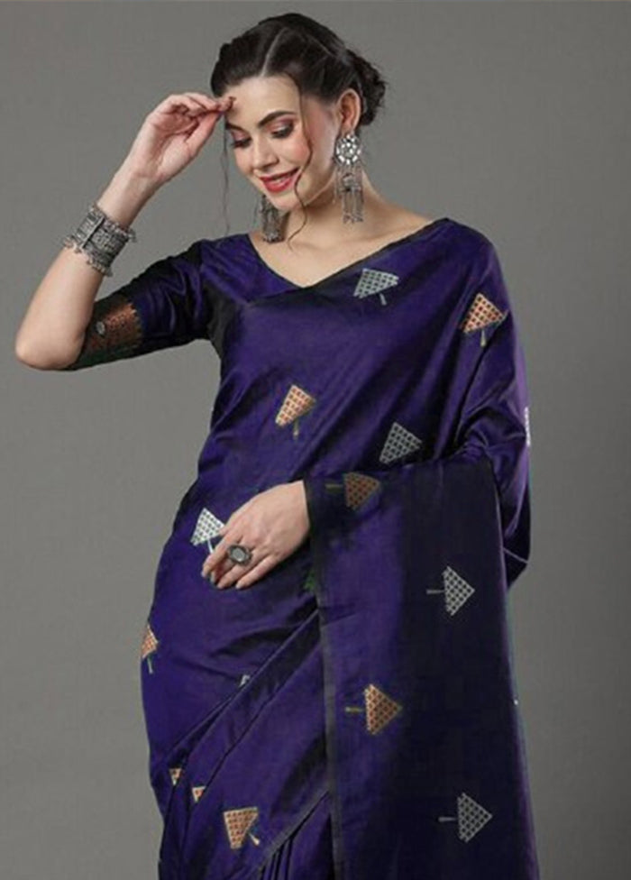 Purple Banarasi Silk Saree With Blouse Piece