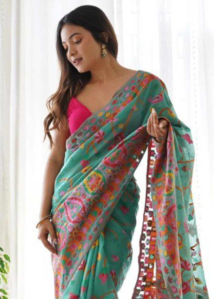 Green Banarasi Silk Saree With Blouse Piece