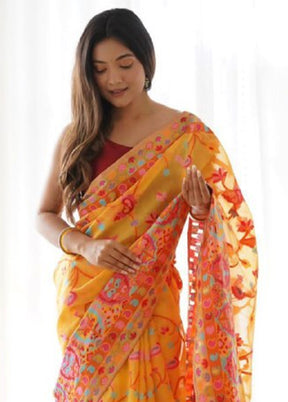 Mustard Banarasi Silk Saree With Blouse Piece