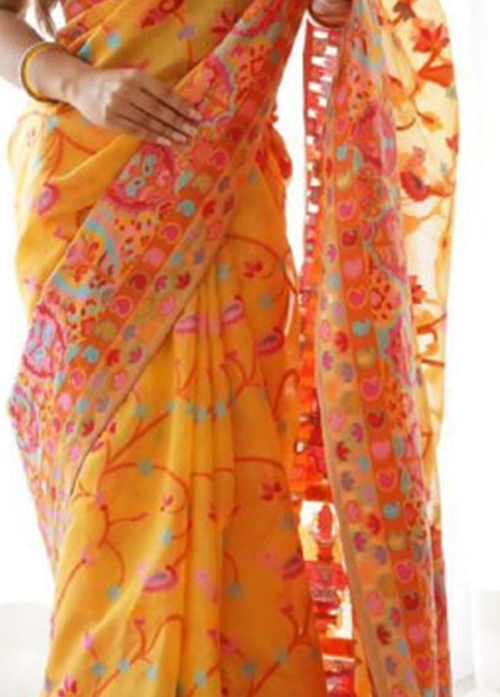 Mustard Banarasi Silk Saree With Blouse Piece