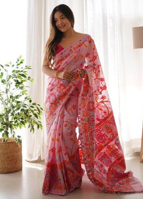 Pink Banarasi Silk Saree With Blouse Piece