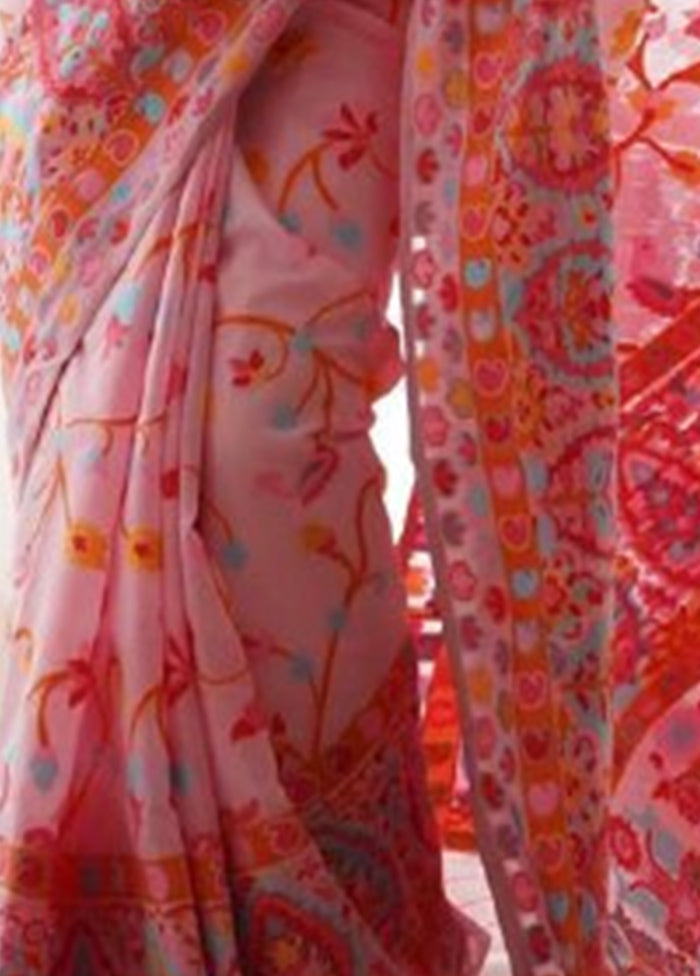 Pink Banarasi Silk Saree With Blouse Piece