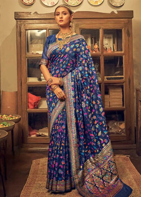 Blue Banarasi Silk Saree With Blouse Piece