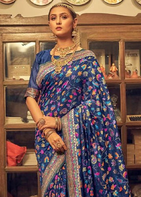 Blue Banarasi Silk Saree With Blouse Piece