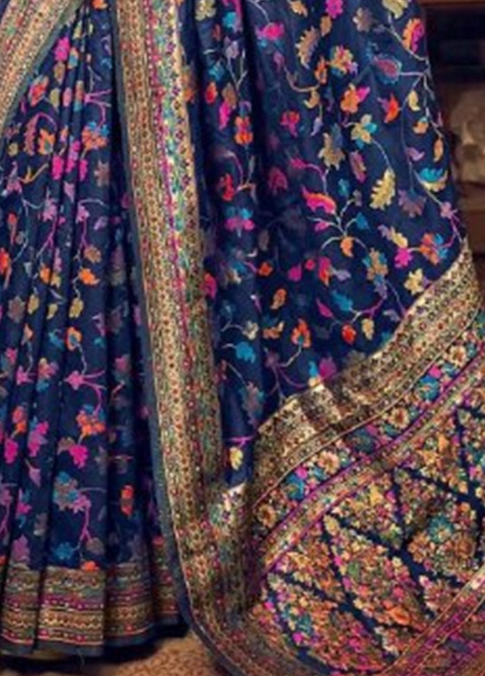 Blue Banarasi Silk Saree With Blouse Piece