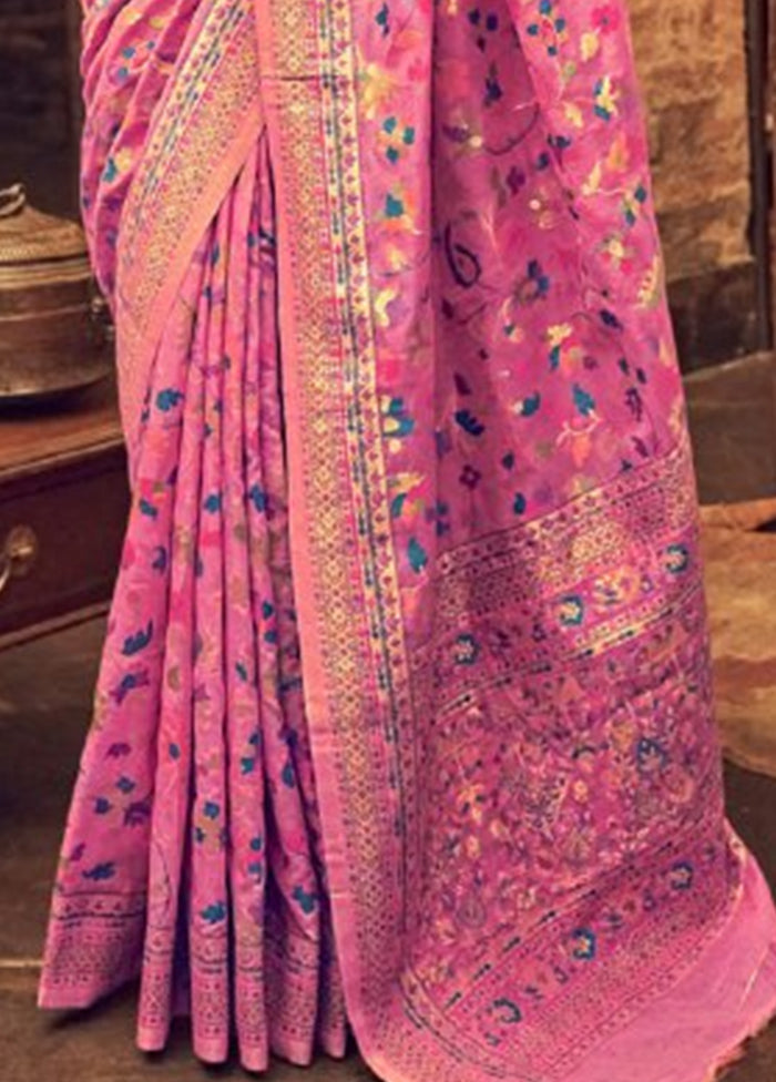 Pink Banarasi Silk Saree With Blouse Piece