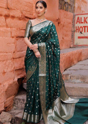 Green Banarasi Silk Saree With Blouse Piece