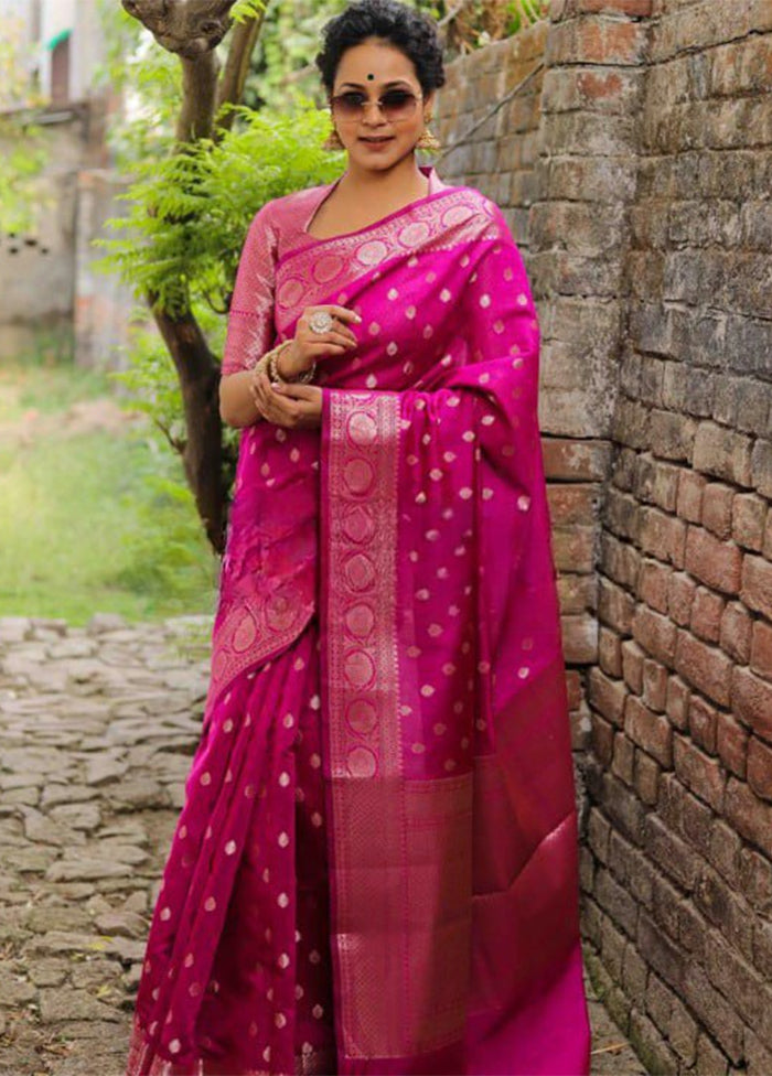 Pink Banarasi Silk Saree With Blouse Piece