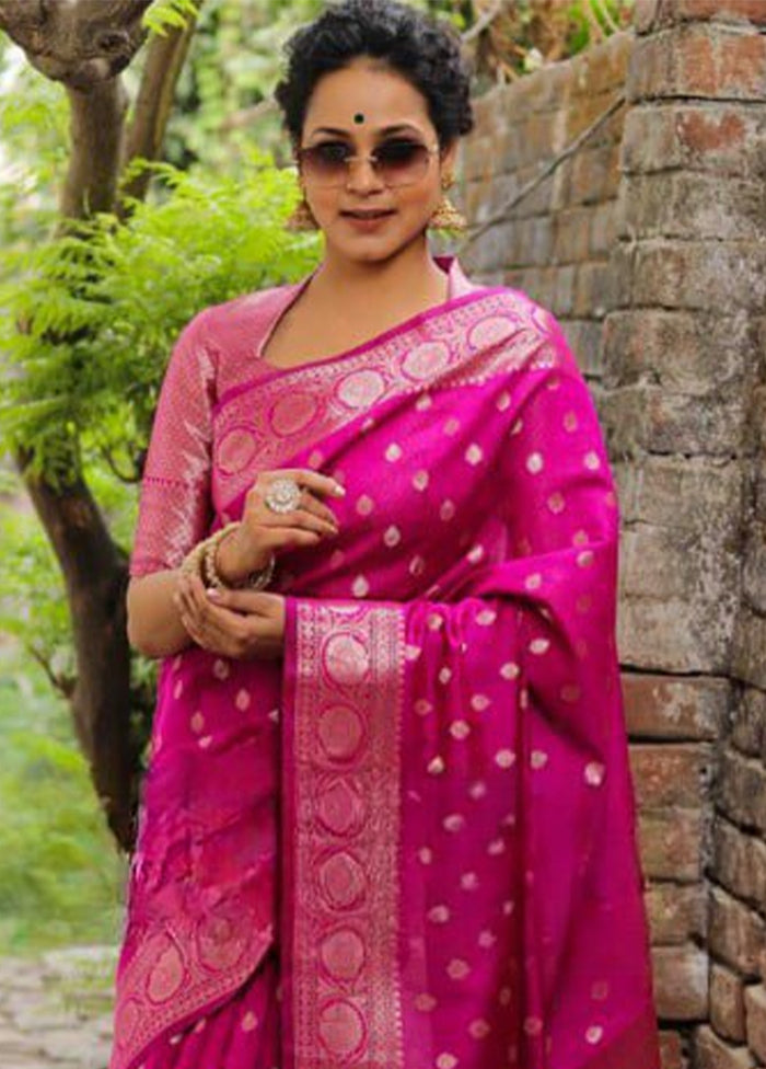 Pink Banarasi Silk Saree With Blouse Piece