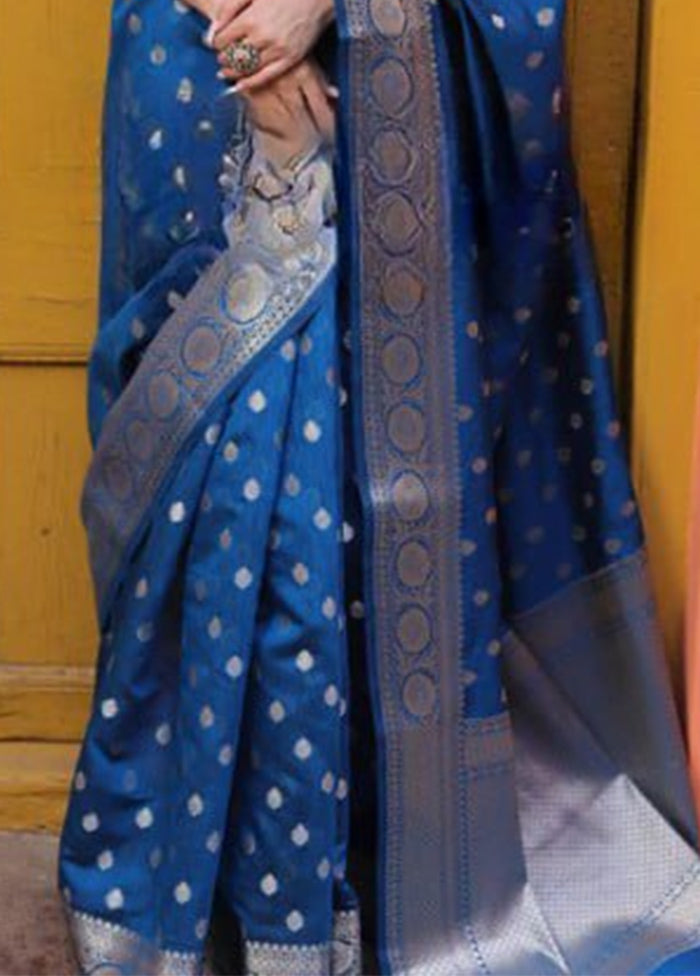 Blue Banarasi Silk Saree With Blouse Piece