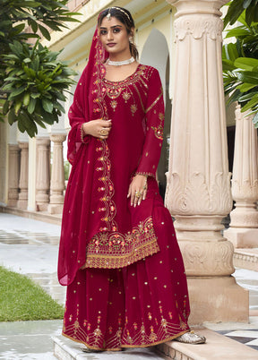 3 Pc Pink Semi Stitched Georgette Suit Set