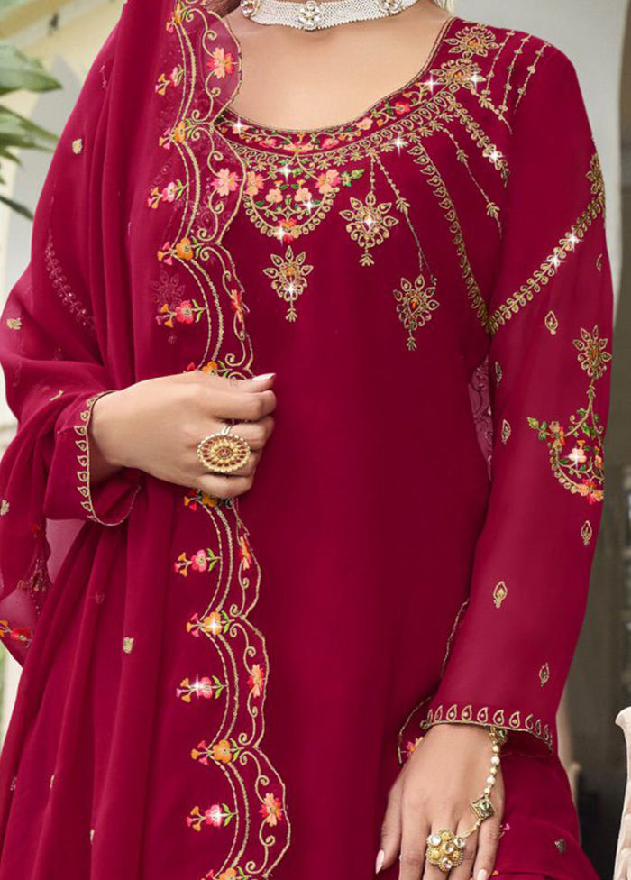 3 Pc Pink Semi Stitched Georgette Suit Set