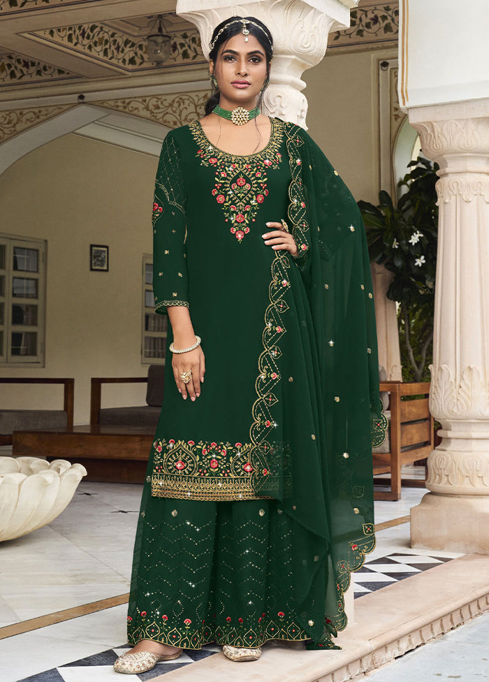 3 Pc Green Semi Stitched Georgette Suit Set