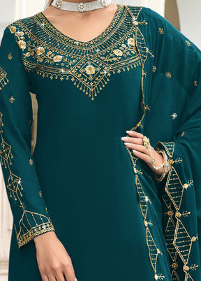 3 Pc Teal Semi Stitched Georgette Suit Set