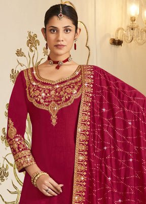 3 Pc Pink Pure Semi Stitched Silk Suit Set