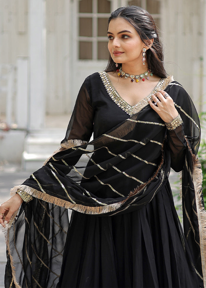 Black Readymade Silk Dupatta Indian Dress