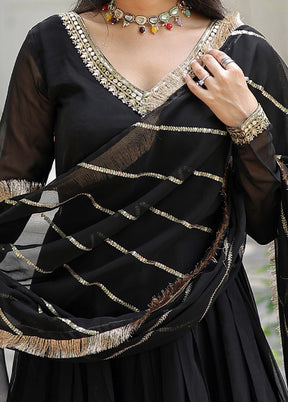 Black Readymade Silk Dupatta Indian Dress