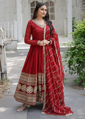 Maroon Readymade Silk Dupatta Indian Dress