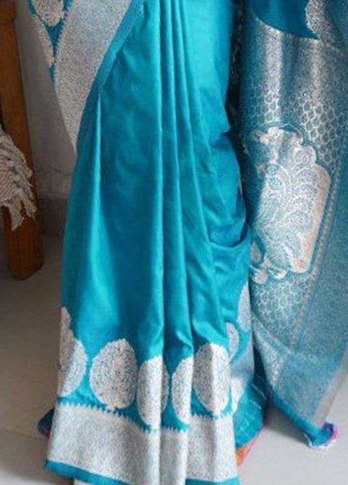 Blue Dupion Silk Saree With Blouse Piece