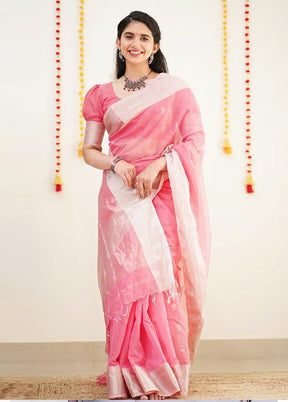 Pink Cotton Saree With Blouse Piece