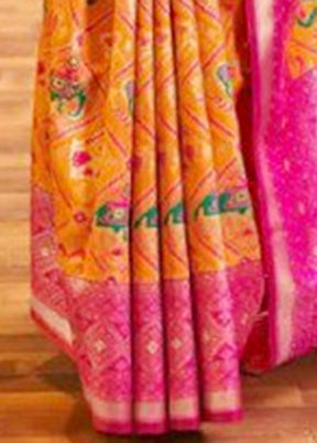 Orange Banarasi Silk Saree With Blouse Piece