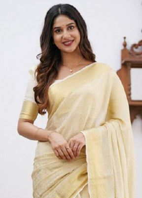 Cream Banarasi Silk Saree With Blouse Piece