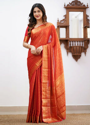 Red Banarasi Silk Saree With Blouse Piece