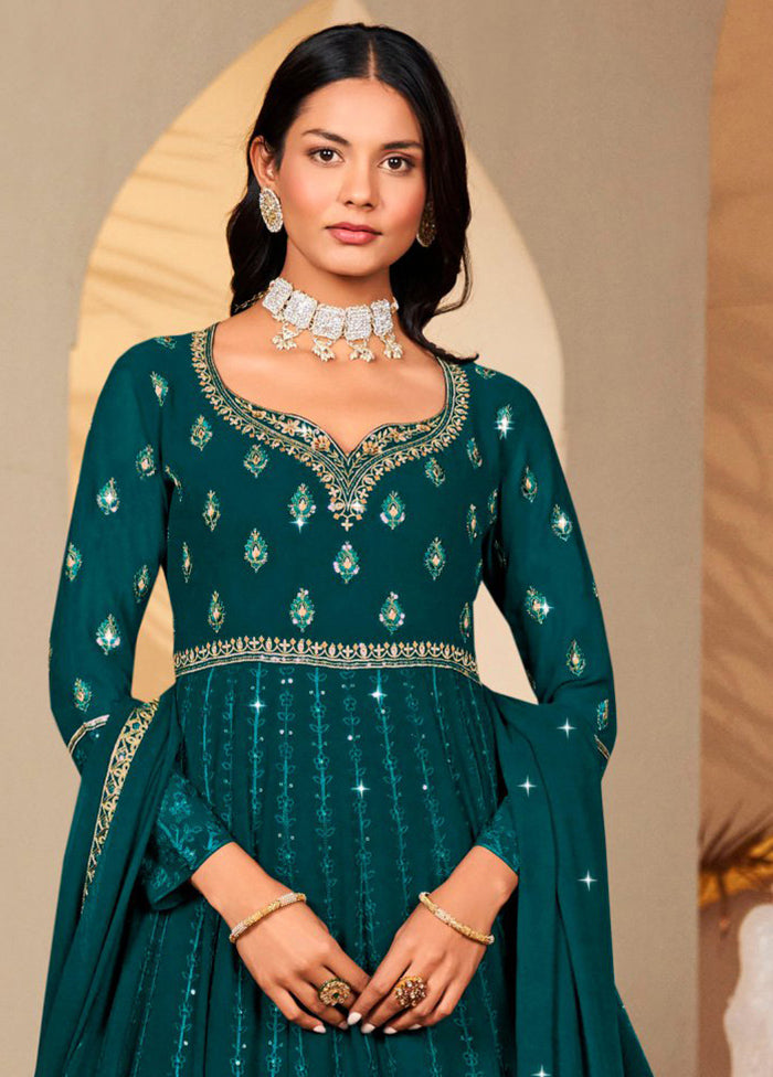 3 Pc Teal Unstitched Georgette Suit Set