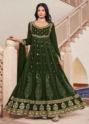 3 Pc Mehendi Unstitched Georgette Suit Set