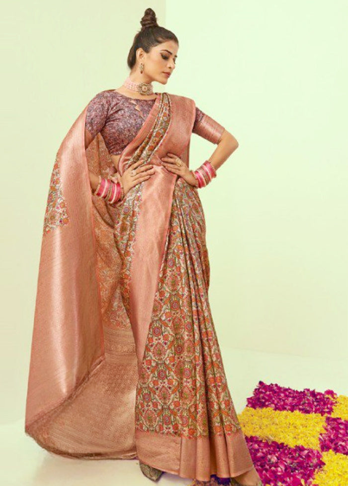 Multicolor Banarasi Silk Saree With Blouse Piece